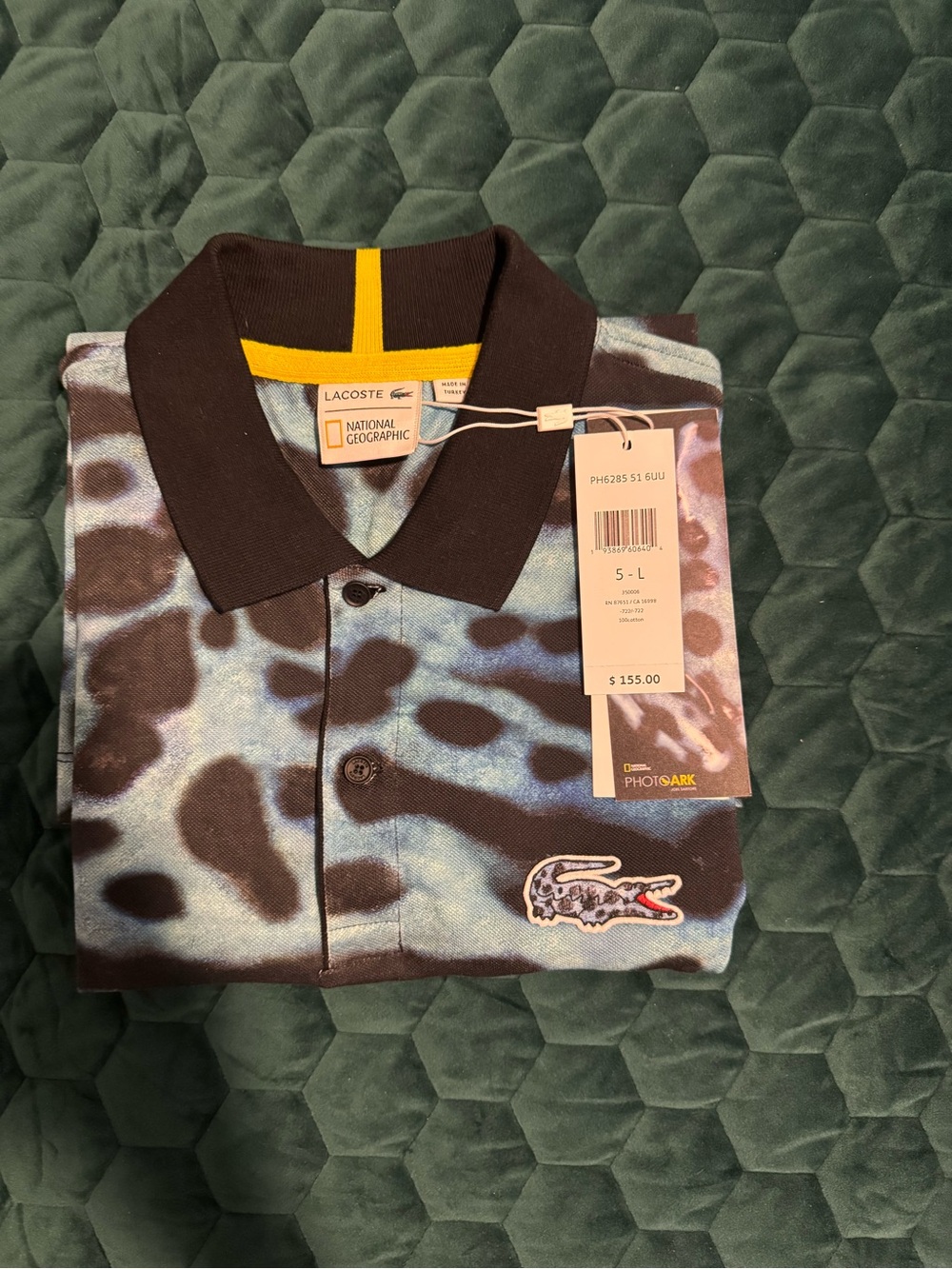 Lacoste Men's Blue and Black Camo Polo with Crocodile Patch